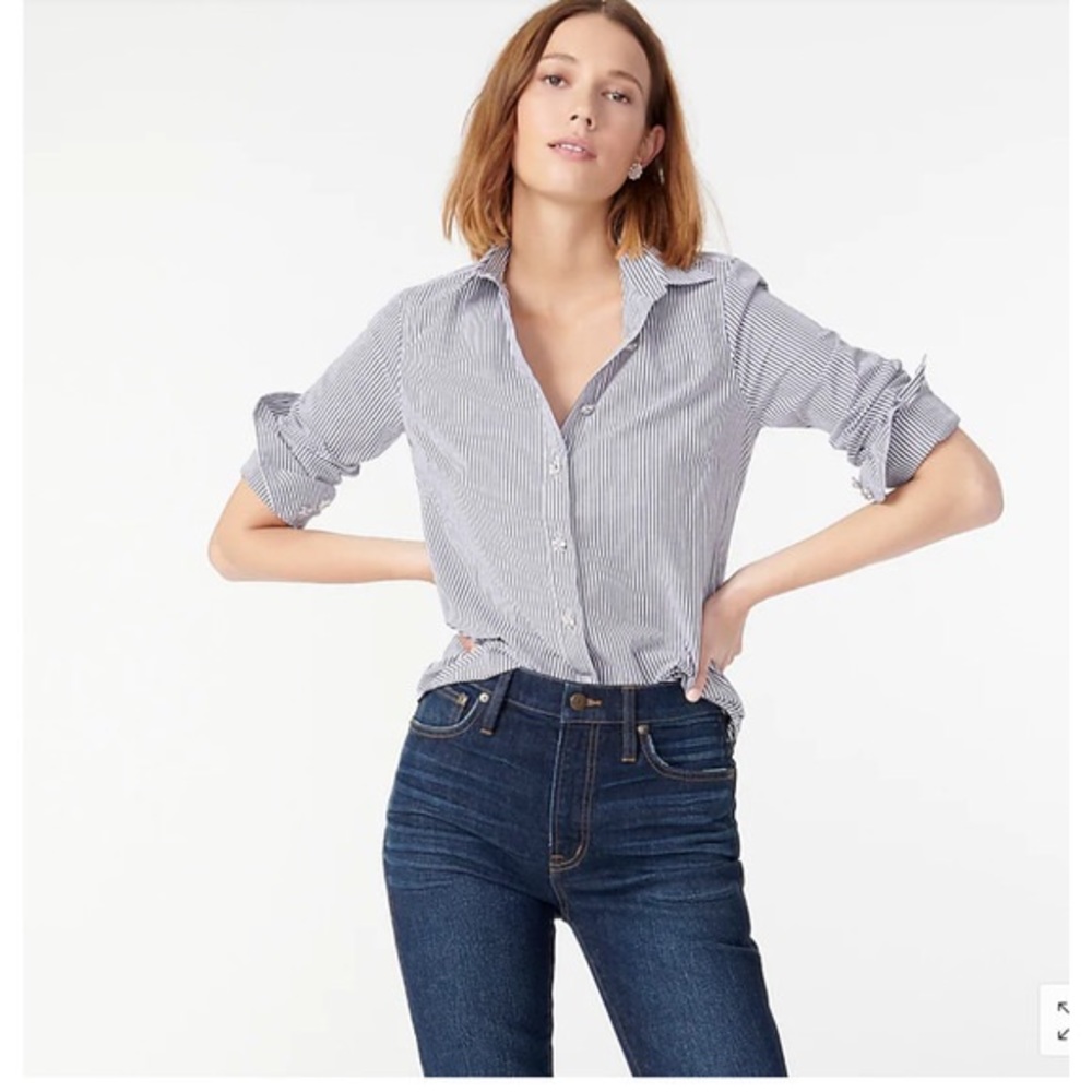 J. Crew Striped Perfect Shirt with Jeweled Buttons Slim